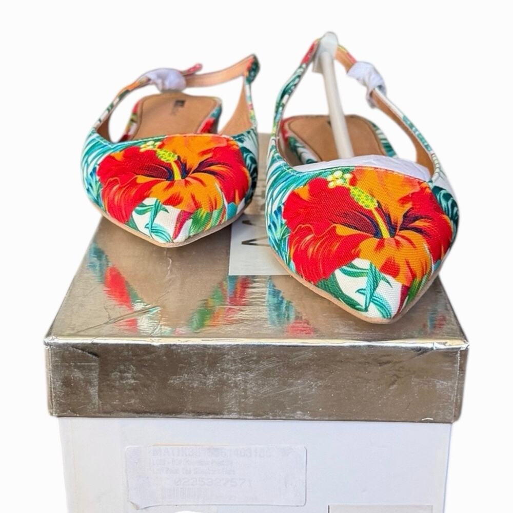 Matiko Hawaiian Print Slingback Flats Pointed Toe Tropical Floral Shoes Size 36